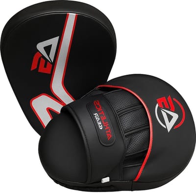 Bokspads Paar - Kickbokspads Ponsen - Vechtsport Training - Gebogen Vorm Ontwerp - 25cm x 19cm - Rood-Zwart