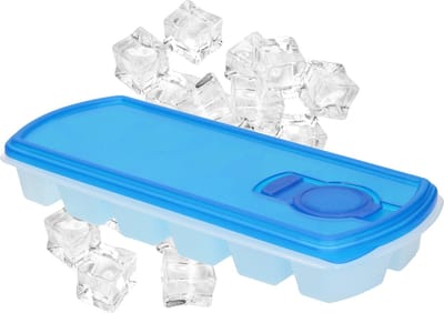 Plasticforte IJsblokjesvorm - met deksel - 12 ijsklontjes - kunststof - blauw