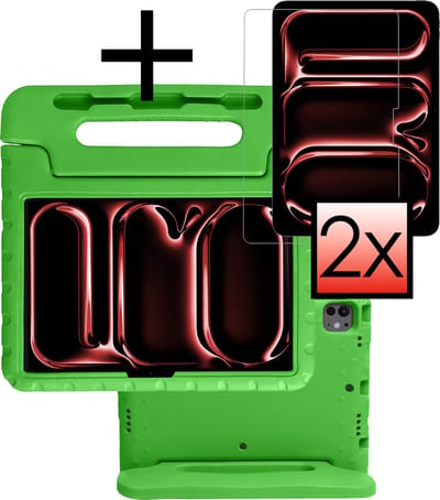 Hoes - Geschikt voor Apple iPad Pro (2024/2025) - 11 inch - Met 2x Screenprotector - Kinderhoes Shockproof Bumper - Kidsproof Case - Tablet Hoesje - Kinder Cover - Groen