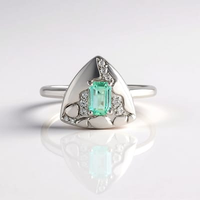 Cavill - Zilveren ring 925 Sterling platina geplateerd - Paraiba achthoek smaragd 0,479 ct - Cambodjaanse zirkonia 0,129 ct - Elegant