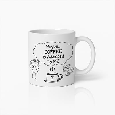 "Misschien is Koffie Verslaafd aan Mij" Grappige Koffiemok 330ml – Perfect Cadeau voor Koffieliefhebbers en Verslaafden