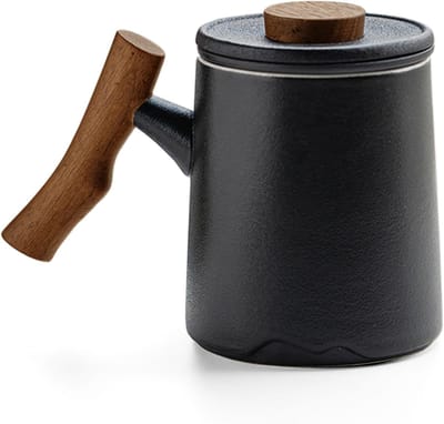Theemok met deksel en zeef - 360 ml, zwart - Ideaal voor thee, infusies en kruiden