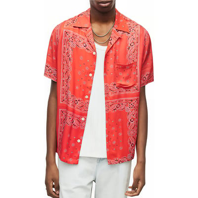 AllSaints Tikal Ss Shirt Ruby Red Size: XS | Casual Shirts Outlet | Heren | Blauw