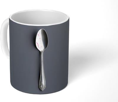 Mok - Koffiemok - Zilver - Metaal - Lepel - Mokken - 350 ML - Beker - Koffiemokken - Theemok