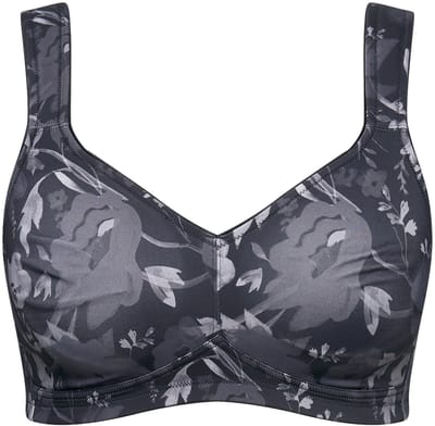 Ulla Popken - Dames - Microvezel-bh bloesems zonder beugel - Zwart - Maat 85D
