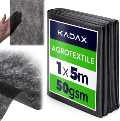 KADAX onkruiddoek 1 x 5 m, 50 g/m², zwart tuinvlies van polypropyleen, waterdoorlatend mulchdoek tegen onkruid, onkruidfolie voor de tuin, plantfolie
