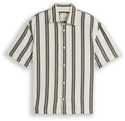 Tom Tailor Denim - Losvallend overhemd met korte mouwen en streepmotief - Maat S - wool white big stripe