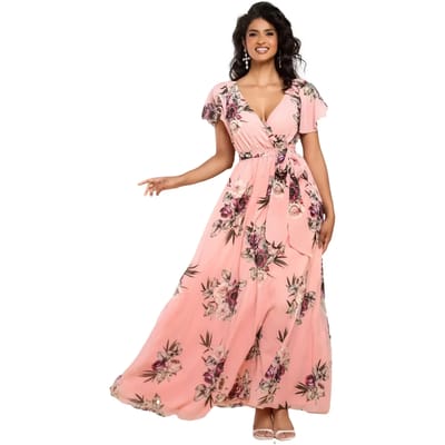 Vrouwelijke jurk met vlinderachtige mouwen Goddiva Maxi