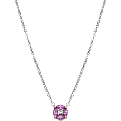Luxenter Ketting van 925 sterling zilver en roze zirkonia met rhodiumafwerking - Siankho