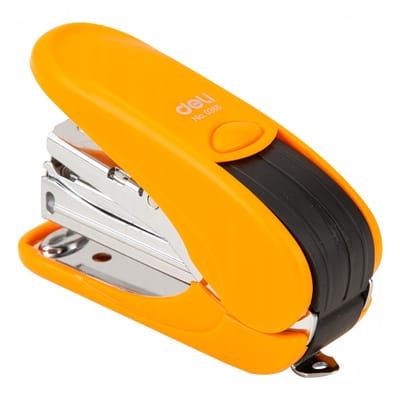 Deli 0365 nietmachine, oranje, voor 15 vel, nietjes 10, school/kantoor