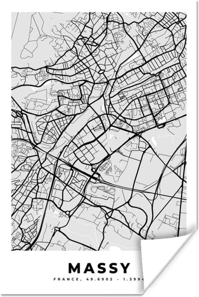 Poster Plattegrond – Massy – Stadskaart – Kaart – Frankrijk - 120x180 cm XXL