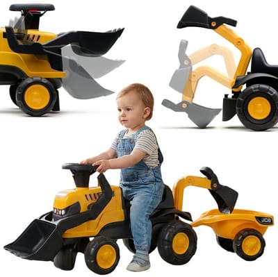 Falk Ride-on Jcb Tractor With Trailer Rake And Shovel Silent Wheels 1-3 Years - UNI