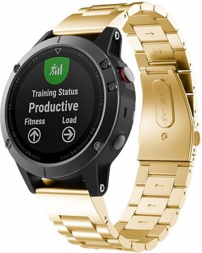 By Qubix - Geschikt voor Garmin bandje - 22mm Quickfit - Stalen schakelband - Goud - Geschikt voor Garmin Approach S60 & S62 / Instinct / Instinct 2 (Solar)