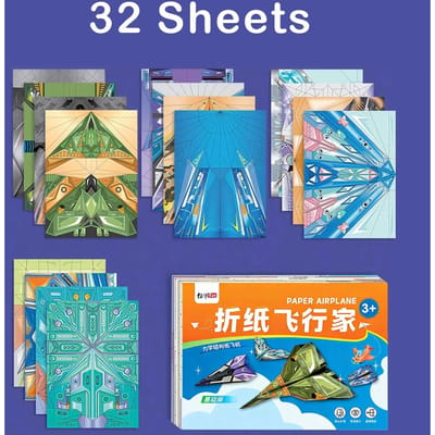 Papieren Vliegtuig Knutselset voor Kinderen 16 Ontwerpen 32 Stuks Origami Papier Wereldrecord Vliegtuigen Handgemaakt Speelgoed Cadeau Voor Jongens Meisjes blue