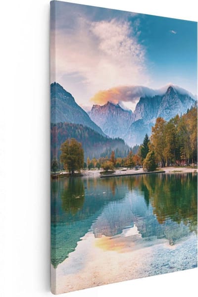 Artaza Canvas Schilderij Landschap - 20x30 cm - Klein - Wanddecoratie Bergen - Muurdecoratie Meer Herfst - Kamer Accessoires Natuur