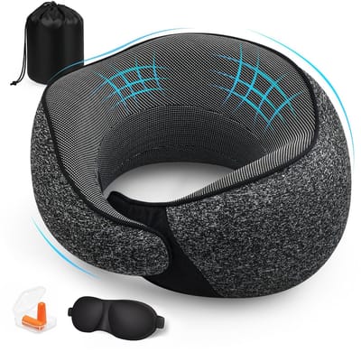 Dailygoods - Nekkussen vliegtuig, reiskussen vliegtuig, nekkussen, reiskussen, reiskussen, reiskussen, met oordopjes, oogmasker, draagtas, ideaal voor reizen met vliegtuig, auto, trein