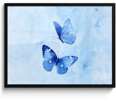 Poster in lijst - Fotolijst 70x50 cm - Posters - Vlinders - Sierlijk - Blauw - Posterlijst zwart - Decoratie - Wanddecoratie woonkamer - Muurdecoratie slaapkamer