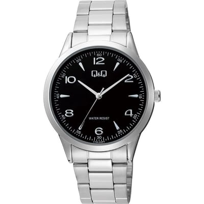 Q&Q C10A-042PY - Horloge - Analoog - Heren - Mannen - stalen band - Rond - Metaal - Cijfers - Streepjes - Zilverkleurig - Zwart