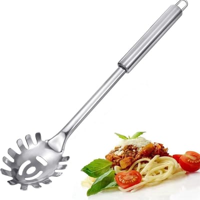 Pasta Fork 12 inch - Roestvrijstalen pastavork - Hittebestendige pastalepel - Geschikt voor spaghetti - Keukenaccessoire - Zilver - 12 inch - 1 stuk