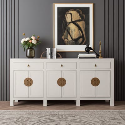 Fine Asianliving Chinese Dressoir Moonshine Greige - Orientique Collectie B190xD40xH85cm Chinese Meubels Oosterse Kast