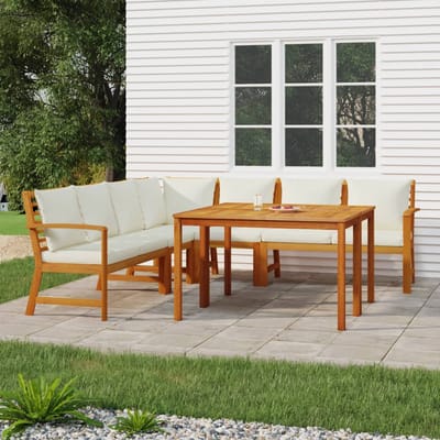 vidaXL - 7-delige - Tuinset - met - kussens - massief - acaciahout