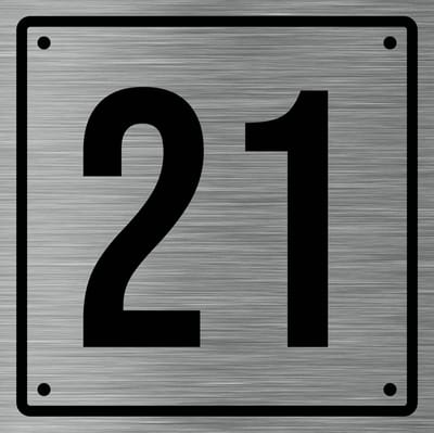 Huisnummerbord 21 - Incl. Schroeven en Pluggen – Acrylaat - 10 x 10 cm - RVS met Zwart