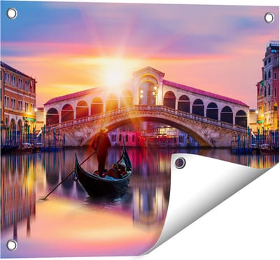 Gards Tuinposter Gondel bij de Rialtobrug in Veneti�, Itali� - 50x40 cm - Tuindoek - Tuindecoratie - Wanddecoratie buiten - Tuinschilderij