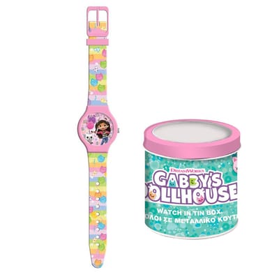Gabby’s Dollhouse Kinderhorloge – Analoge Horloge met Silicone Band – In Luxe Blikverpakking – Cadeau voor Kids - Gabby`s Poppenhuis