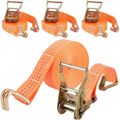 4 stuks Spanbanden - Met ratel en haken - 3000 kg trekkracht - Voor aanhanger, motor, auto en goederen - Oranje, 6 m x 38 mm