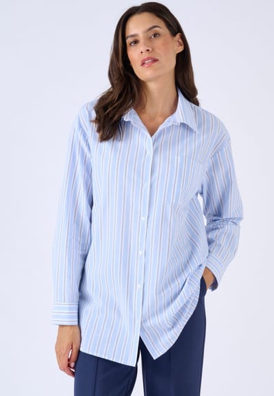 Damart - Overhemdblouse gestreept popeline katoen - Dames - Blauw - 44