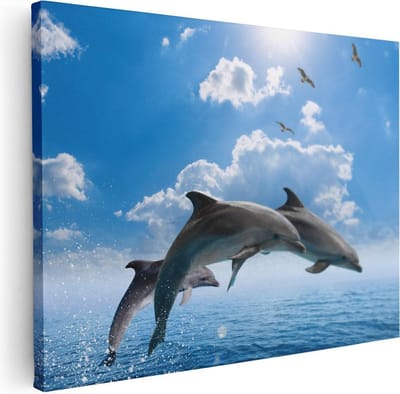 Artaza Canvas Schilderij Dolfijn - 40x30 cm - Klein - Muurdecoratie Zeezicht - Wanddecoratie Strand - Schilderijen Op Canvas