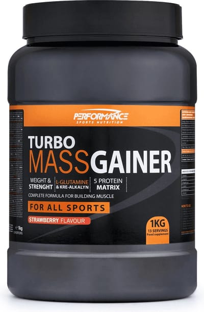 Turbo Mass Gainer (Strawberry - 1000 gram) - Performance - Weight gainer - Mass gainer - Sportvoeding - 13 shakes