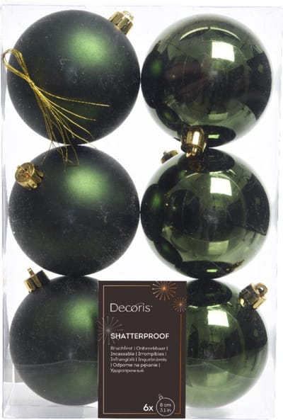 Decoris Kerstballen - 6x st - donkergroen - D8 cm - kunststof - mat/glans - kerstversiering