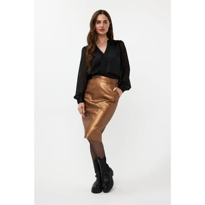 EsQualo Skirt Pencil Vegan Leather Brandy Maat: 36 | Leren rokken Outlet | Dames
