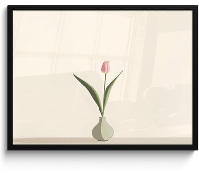 Poster in lijst - Fotolijst 70x50 cm - Posters - Tulp - Vaas - Beige - Posterlijst zwart - Decoratie - Wanddecoratie woonkamer - Muurdecoratie slaapkamer