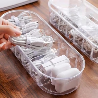 Kabelopslagdoos voor Snoerenorganisatie en Bedradingbeheer - Transparante Container met Deksel voor Bureautafel en Kantoorgebruik