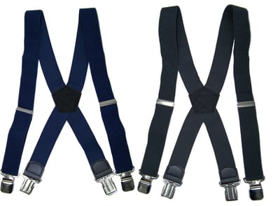 Donkerblauw en Grijs 4 clip Bretels met stevige sterke brede stalen clips Duo Pack