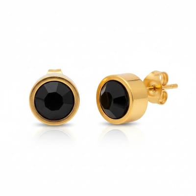 Aramat Jewels | Oorbellen | Prachtige Goudkleurige Zwarte Zirkonia Oorbellen | | | |8mm | Staal | Kinderen, Volwassenen | Verkleurd niet