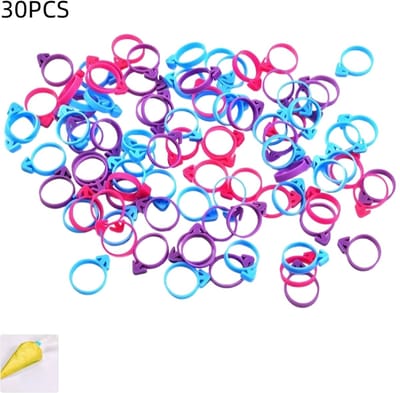 30 stuks - spuitzak binders - siliconen spuitzak sluitingen - herbruikbare bindclips - geschikt voor cupcakes, koekjes en gebak - blauw+paars+Roze rood - 3.1×2.3×0.5cm