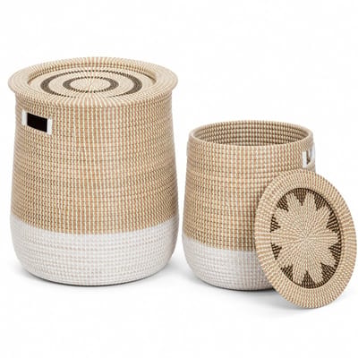 Dailygoods- Opbergmand Set van 2 - Zeegrasmand - Handgemaakt - Grote Wasmand - 86,38L/45,14L - Duurzaam en Ecologisch - Opbergmanden