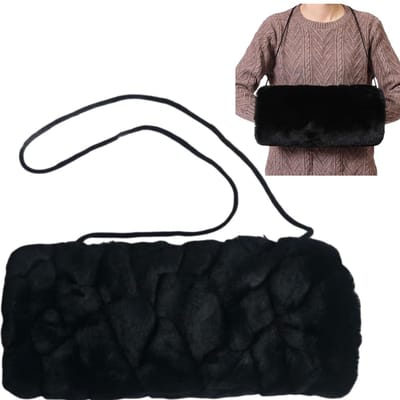Warme fleece handschoenen - imitatiebont, warm met ritsvak - bescherming tegen de kou buitenshuis - armwarmers voor binnen op kantoor - 10 x 35 cm - geschikt voor volwassenen, zowel binnen als buiten op kantoor - zwart