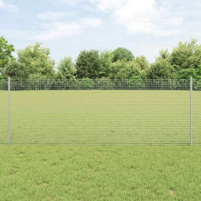 vidaXL - gelast - draadhek - met - palen - 25 - x - 0,8 - m - Gegalvaniseerd - staal - Mesh
