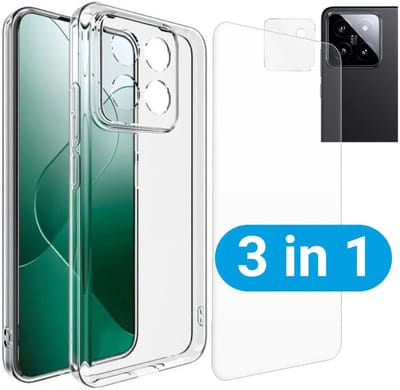 Schokbestendig Doorzichtig Hoesje Geschikt voor Xiaomi 14 + 9H Tempered Glass Screen Protector + Camera Protector Transparant | 360° Beschermset