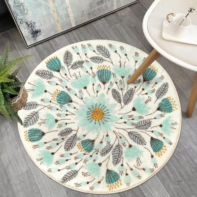 Ronde kleine badmat, 60 cm, ronde bloemenplant, wasbaar, antislip, zacht, laagpolig tapijt voor entree, binnen, douche, kamer, kinderkamer, slaapkamer