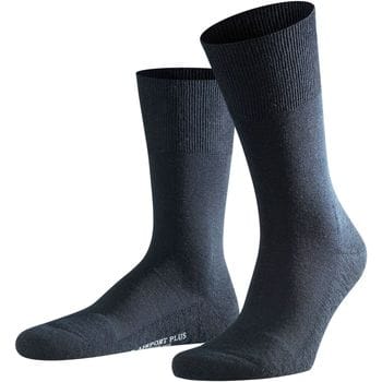 FALKE Airport Plus eenkleurig wol katoen sokken heren blauw - maat 43-44