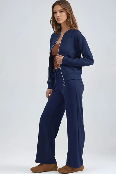 Modal Touch Sweatshirt met Rits & Geribbelde Broek Set