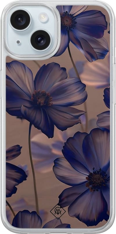 Casimoda® hoesje - Geschikt voor iPhone 13 - Twilight Petals - 2-in-1 case - Schokbestendig - Bloemen - Verhoogde randen - Paars, Transparant