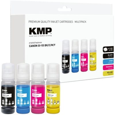KMP Navulinkt vervangt Canon GI55BK (6292C001), GI55C (6289C001), GI55M (6290C001), GI55Y (6291C001) Compatibel Combipack Zwart, Cyaan, Magenta, Geel