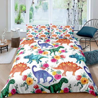 Dekbedovertrek met dinosaurussen Schattige dinosaurussen Cartoon Dierenthema Beddengoedset Voor Kinderen Tieners Tweepersoons Queen King Size Polyester Dekbedovertrek EU King(240x220cm)