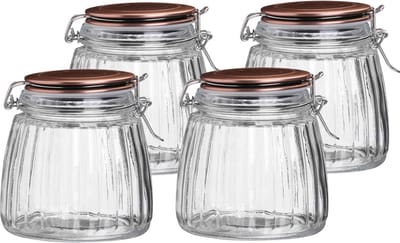Urban Living Weckpot/inmaakpot - 4x - 1L - glas - met beugelsluiting - koperen deksel